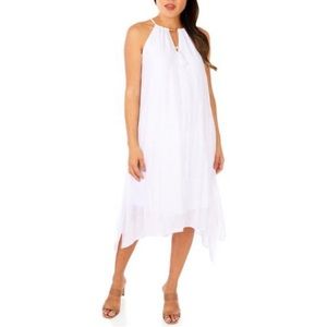 MLLE GABRIELLE • NWT Flowy White Gauzy Halter Neck Jewel Tassel Dress • Small